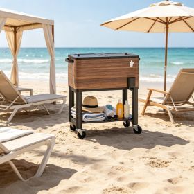 60 Quart Outdoor Cooler Cart Rolling Ice Chest with Bottom Shelf And Bottle Opener for Backyard Deck Poolside Party