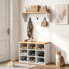 White 2-in-1 Coat Rack Shoe Bench Set 5-Hook Hall Tree with Storage for 9 Pairs of Shoes Entryway Hallway Organization
