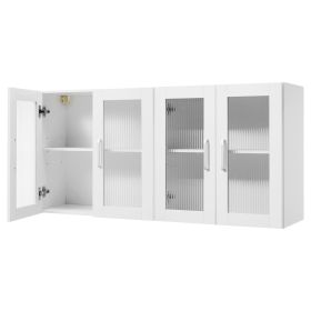 Laundry Room Wall Cabinet, 2-Tier Wall Mounted Cabinet with Adjustable Shelf, Cupboard Storage with 4 Doors, for Kitchen, Bathroom, Laundry, Set