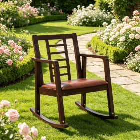 Wooden Rocking Chair Upholstered Seat Ladder Back Living Room Furniture Classic Design Comfortable Seating for Home Use