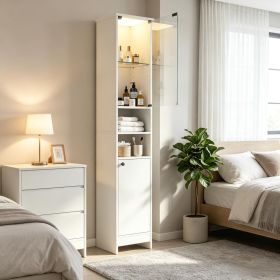 Storage cabinet with LED lights and adjustable shelves, white bathroom storage cabinet