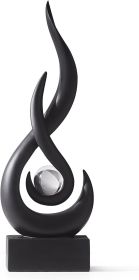 Modern Black Sculpture Decor: Flame Statue with Glass Ball Resin Abstract Art Figurines Unique Centerpiece for Living Room TV Stand Coffee Table