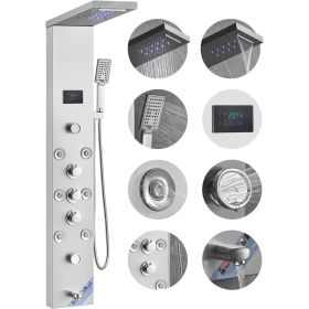 Shower Panel System, 6 Shower Modes, LED & Screen Hydroelectricity Shower Panel Tower, Rainfall, Waterfall, 8 Massage Jets, Tub Spout, Handheld S