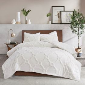 3 Piece Tufted Cotton Chenille Geometric Comforter Set Off-White King/Cal King