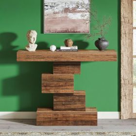 108cm Wooden Console Table Accent Table with Geometric Base Design for Living Room Decor