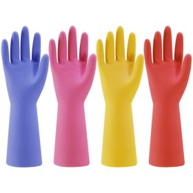 Rubber Kitchen Dishwashing Gloves 4 Pairs Colorful Reusable Household Cleaning Gloves For Washing Dishes And Cleaning Tasks, Flexible Long Lastin (Option: MULTICOLOR)