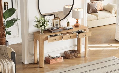 TREXM Rustic Console Table with Curved Corners for Safety, Entryway Table with 3 Concealed Drawers (Color: as Pic)