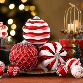 6''/150mm Large Christmas Ball Ornaments, 4Pcs Christmas Tree Decor, Shatterproof Hanging Decorations with Hooks, White & Silver Baubles for Xmas (Color: Red White)
