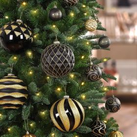 6''/150mm Large Christmas Ball Ornaments, 4Pcs Christmas Tree Decor, Shatterproof Hanging Decorations with Hooks, White & Silver Baubles for Xmas (Color: Black Gold)