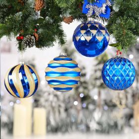 6''/150mm Large Christmas Ball Ornaments, 4Pcs Christmas Tree Decor, Shatterproof Hanging Decorations with Hooks, White & Silver Baubles for Xmas (Color: Blue Gold)