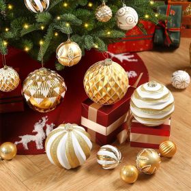6''/150mm Large Christmas Ball Ornaments, 4Pcs Christmas Tree Decor, Shatterproof Hanging Decorations with Hooks, White & Silver Baubles for Xmas (Color: Gold White)
