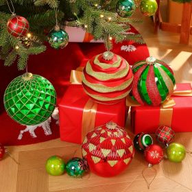 6''/150mm Large Christmas Ball Ornaments, 4Pcs Christmas Tree Decor, Shatterproof Hanging Decorations with Hooks, White & Silver Baubles for Xmas (Color: Red Green Gold)