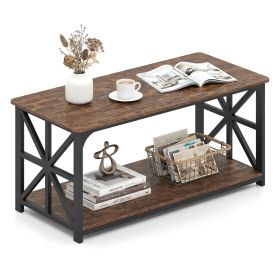 Coffee Table 2-Tier Center Table with Storage Shelf (Color: Rustic Brown)