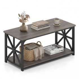 Coffee Table 2-Tier Center Table with Storage Shelf (Color: Oak)