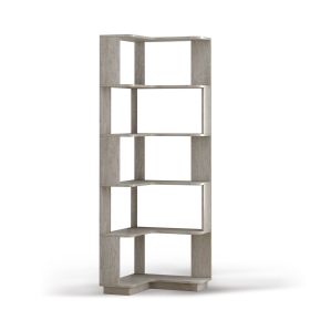 6 Tier Freestanding L-Shaped Corner Bookshelf For Living Room, Bedroom, Wooden Bookcase with anti-drop panle & anti tipping device, Display shelf (Color: LightGray)
