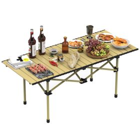 Folding Camping Table, Roll-Up Steel Desk, Heavy-Duty, Includes Carry Bag (Color: Brown, size: 55x120cm)